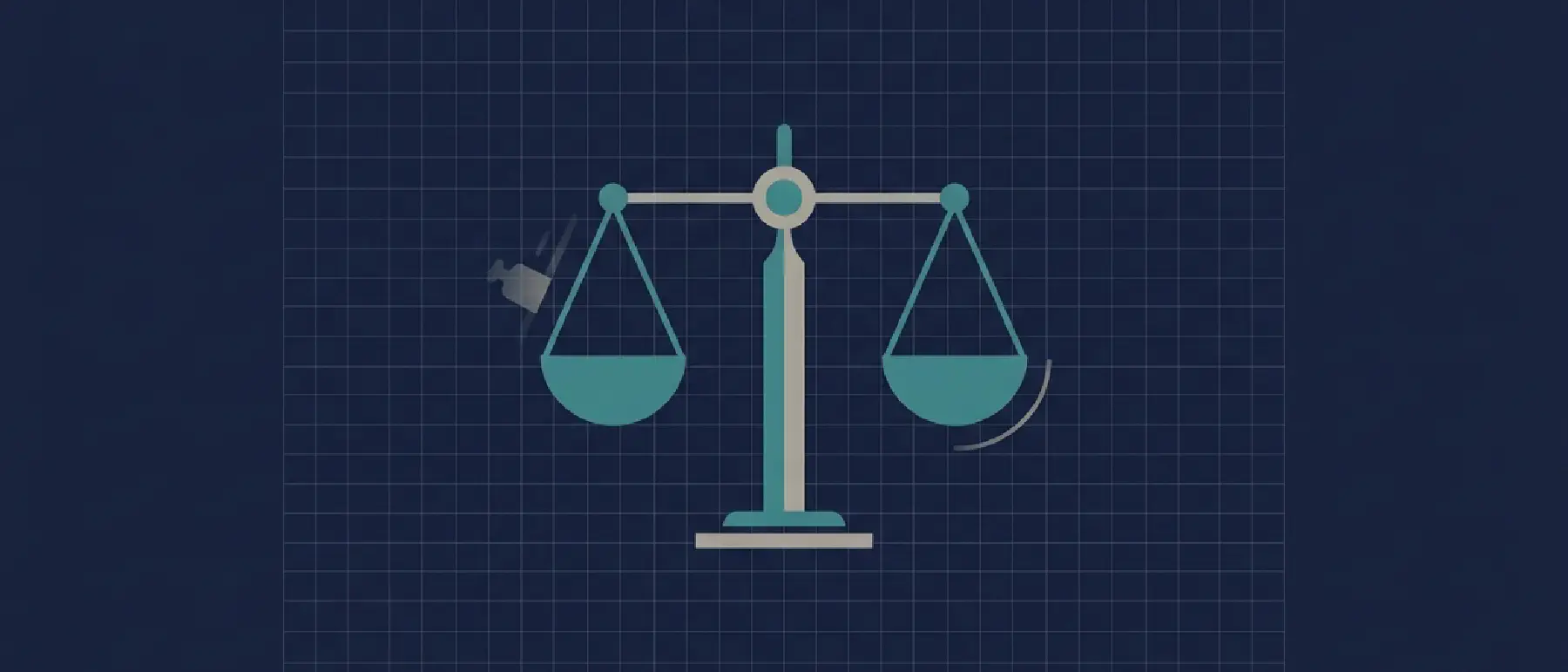 Abstrakte Illustration einer Waage, die ins Gleichgewicht zurückkehrt — Sinnbild für einen angefochtenen Versicherungsentscheid